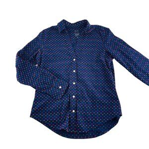 Gap Navy Polka Dot Perfect Shirt Women's size XS Button Up Long Sleeves